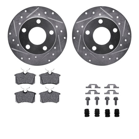 Rear - Dynamic Friction Company Brake Rotors - Drill/Slot - Silver with Ceramic Brake Pads and Hardware Kit 7312-73025